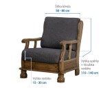 Super strečové potahy NIAGARA antracitová křeslo s dřevěnými rukojeťmi (š. 50 - 80 cm)