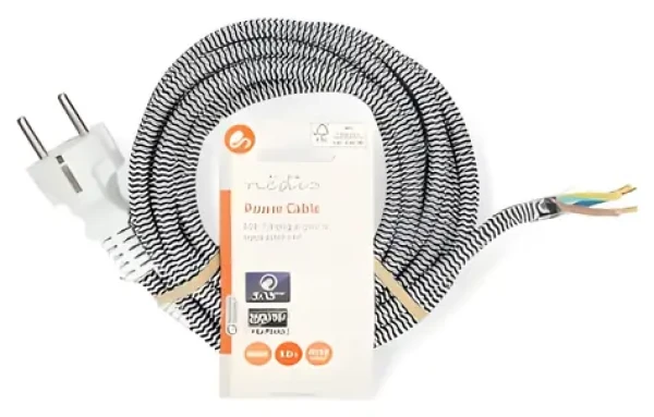 Nedis Napájecí kabel Typ F zástrčka bílá / Kabel / Otevřený konec / Poniklované / 3 m / Bavlněný oplet (CEGL11930WT)