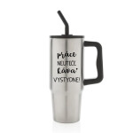 PRÁCE NEUTEČE, KÁVA VYSTYDNE! - stříbrný cestovní termohrnek 900 ml