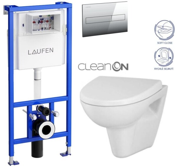 LAUFEN Rámový podomítkový modul CW1 SET s chromovým tlačítkem + WC CERSANIT CLEANON PARVA + SEDÁTKO H8946600000001CR PA1