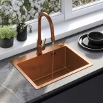 REA - Ocelový dřez Liam BRUSH COPPER bez kuchyňské baterie ZLE-06050