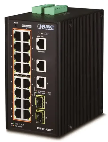 Planet IGS-20160HPT / Switch průmyslový / L3 / 18x 1Gb / 16x PoE 802.3at 320W / 2x 2,5Gb SFP / -40 až 75°C / IP30 (IGS-20160HPT)