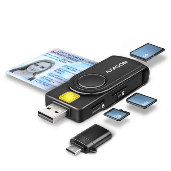 AXAGON CRE-SMP2A černá / Kapesní čtečka SMART, microSD/SD a SIM karet / USB-A C 2.0 (CRE-SMP2A)