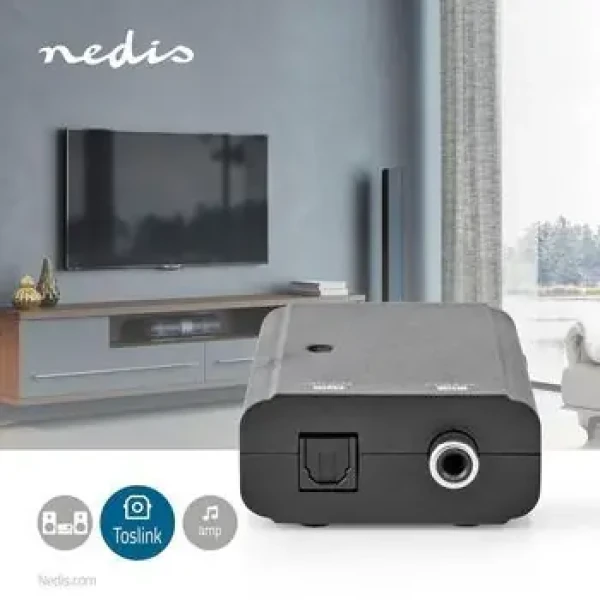 Nedis převodník digitálního audia černý / Audio převodník / S/PDIF vstup / Toslink výstup / USB napájení (ACON2505BK)