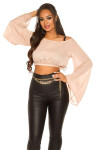 Sexy KouCla Šifon Latina Crop Top netopýří rukávy BEIGE S