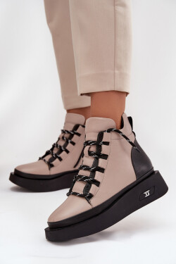 Kožené dámské kotníčkové boty na platformě s vyhříváním Artiker 55C0884 Béžové 37