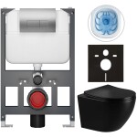 CERANO - Kompletní WC set Basic/Cesso - černá lesklá - WC tlačítko Modulo/Stříbrná - závěsné - nízký modul - předstěnová instalace - 49x36 CER-8050BD86329
