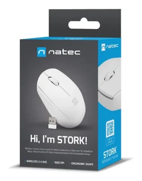 Natec Stork bílá / Myš / Optická / Bezdrátová USB / 1600 DPI / 3 tlačítka (NMY-2188)