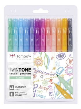 Tombow Tombow, WS-PK-12P-2, Twintone, oboustranné popisovače, Pastel tone, 12 ks 1549133
