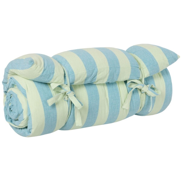 Ib Laursen Bavlněná matrace Linus Green Blue stripes 70 x 190 cm, modrá barva, krémová barva, textil