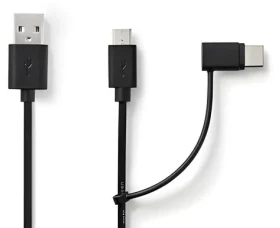 Nedis USB-A - Micro-B/USB-C černá / USB kabel / 2v1 / USB 2.0 / 480 Mbps / 1 m (CCGL60610BK10)