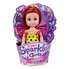 Víla Sparkle Girlz s křídly malá v kornoutku - růžo-stříbrnné šaty a růžové vlasy