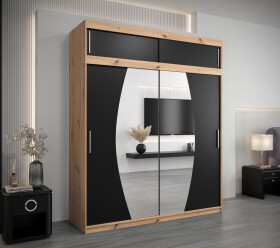 Šatní skříň Abi E0 s nástavcem Barva korpusu: Dub artisan, Rozměry: 200 cm, Dveře: Černá