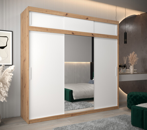 Šatní skříň Abi T1 s nástavcem Barva korpusu: Dub artisan, Rozměry: 250 cm, Dveře: Bílá