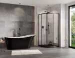 BESCO - Set čtvrtkruhový kout ZARYA BLACK + vanička AXIM STONE EFFECT - Barva rámu - Černá, Rozměr A - 80, Rozměr B - 80, Výplň - Čiré bezpečnostní sklo - 5 mm BCZBAXS80190