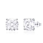 Stříbrné náušnice Ledová růže s čirým krystalem 6/8 mm, Bílá/čirá 8 mm