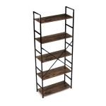 Regál, 5 polic, dekor staré dřevo, MDF, černý lak