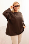 Dámská blůza Plus Size s bavlnou, kapsou a ohrnovacími rukávy hnědá UNI