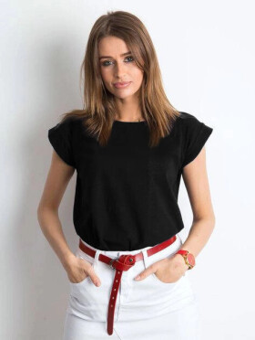 Černé bavlněné dámské tričko t-shirt s ohrnutými rukávky Feel Good (4833-22) odstíny černé S (36)