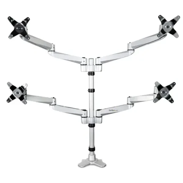 StarTech Quad Monitor Mount Premium stříbrná / Držák pro 4 monitory / 13-27" / nosnost 45 kg / rotace 360° (ARMQUADPS)