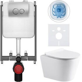 CERANO - Kompletní WC set Basic/Carlito - bílá lesklá - WC tlačítko Dualo/Stříbrná - pro zazdění - 48,5x36,5 CER-8050BD86026