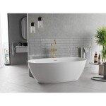 MEXEN/S - Luvo Slim volně stojící vana 170 x 75, bílá, sifon a přepad zlatá 52801707500-50