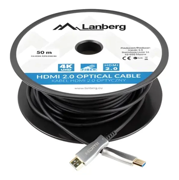 Lanberg CA-HDMI-20FB-0500-BK / Optický kabel HDMI / M/M / 50m / V2.0 / 4K / AOC (CA-HDMI-20FB-0500-BK)