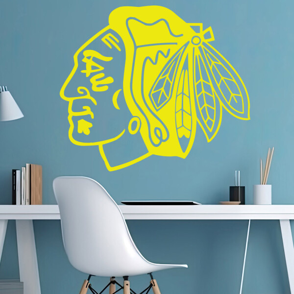 Samolepka Hokejový tým Chicago Blackhawks Barva: žlutá, Velikost: 60 x 52 cm