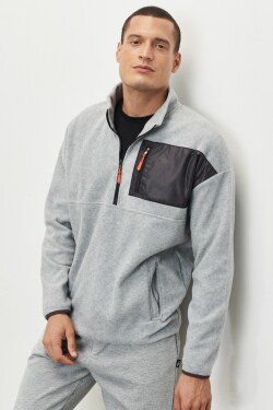 AC&Co Altınyıldız Classics Men's Gray Melange Oversize Wide Cut High Bato Neck Pocket Detailed Zippered Warmth Fleece Sweatshirt