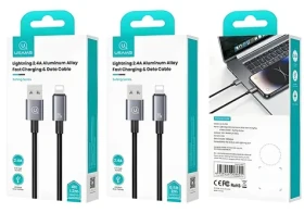 USAMS SJ667 černá / Datový kabel / Lightning - USB / 2,4A / 1,2m / Nylon (SJ667USB01)