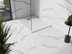 MEXEN/S - Stone+ obdélníková sprchová vanička 110 x 80, bílá, mřížka zlatá 44108011-G