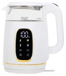 Adler AD 1305 bílá zlatá / Rychlovarná skleněná konvice / LED displej / nastavení teploty / 1,7 L (AD 1305wg)