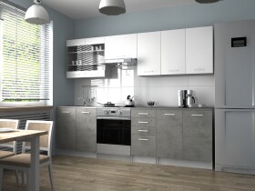 FRONTI Kuchyňská linka PAMELA 260x200 - Bílá + beton - Rychle dodání