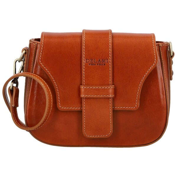 Luxusní dámská kožená crossbody kabelka Delami Vera Pelle Aviva, koňaková