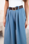 Dámské kalhoty s širokou nohavicí a páskem jeansové modré UNI