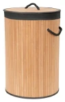 Compactor Bamboo černá / Bambusový koš na prádlo s víkem / kulatý / 75 l / 40 x v.60 cm