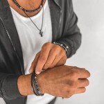 Pánský náramek kůže onyx, Černá Nastavitelná