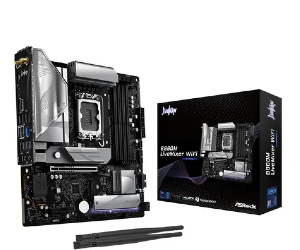 ASRock B860M LiveMixer WiFi / B860 / LGA 1851 / 4x DDR5 / PCIEx 16 / 2.5GLAN / Wi-Fi / mATX (90-MXBRT-A0UAYZ)