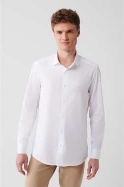 Avva Men's White 100% Cotton Classic Collar Dobby Slim Fit Slim Fit Shirt