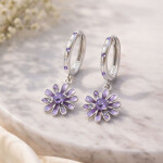 Stříbrné visací náušnice Kopretina - stříbro 925/1000, Fialová