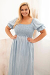 Dámské šaty plus size s krátkým rukávem a řasením z tencelu maxi světle džínová UNI