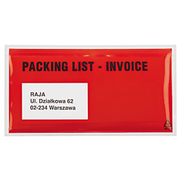 1000 x Samolepicí obal na doprovodnou dokumentaci, 225x115mm, PACKING LIST-INVOICE | RAJA