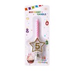 Dortisimo Svíčka růžová s LED zlatým podstavcem ve tvaru hvězdy číslo 5