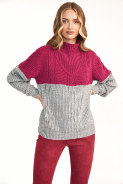 Dámský svetr model 159521 Fuchsie šedá - Nife UNI šedá-malinová