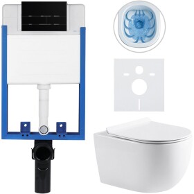 CERANO Kompletní WC set Profi/Felci - bílá lesklá - WC tlačítko Line/Černá lesklá - pro zazdění - 52,5x36 cm