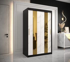 Šatní skříň Abi Golden Pole Barva korpusu: Černá, Rozměry: 120 cm, Dveře: Bílý mramor se zlatým zrcadlem