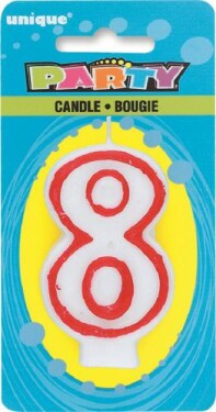Unique svíčka na dort číslo 8 bílá s červeným okrajem 8 cm Unique svíčka na dort číslo 8 bílá s červeným okrajem 8 cm