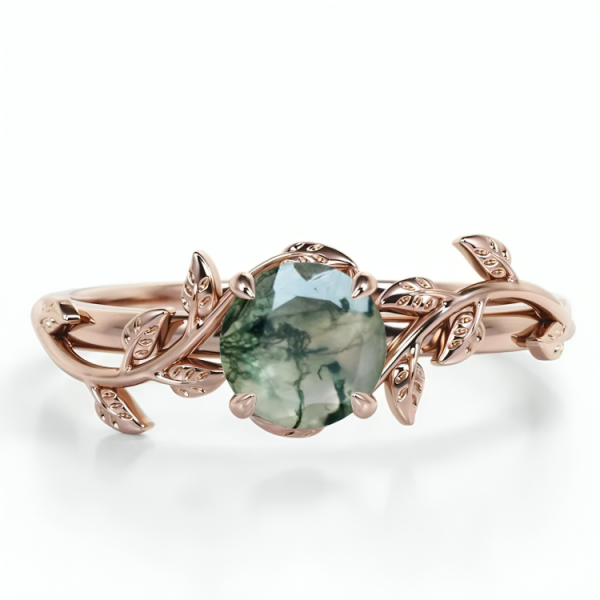 LUNICA Stříbrný prsten MECHOVÝ ACHÁT ROSE GOLD Velikost prstenu: 8 (EU: 57-58) 0687_8