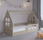 DumDekorace Dětská postel Montessori domeček 160 x 80 cm v provedení dub sonoma pravý