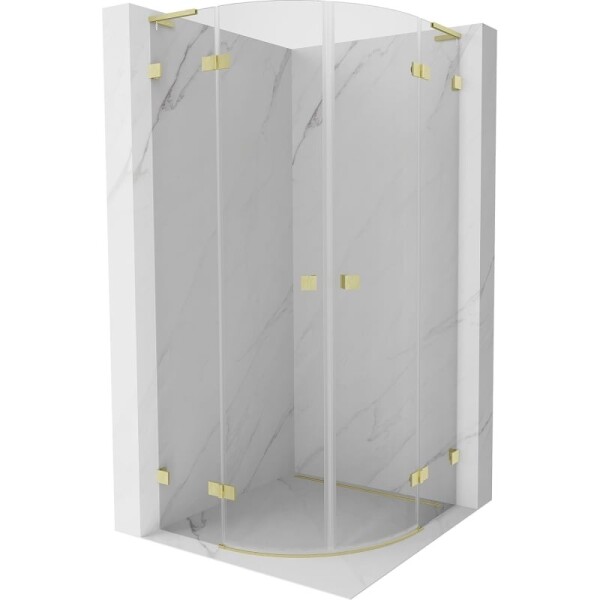 MEXEN/S - Lunar L sprchový kout čtvrtkruh křídlový 90 x 90, transparent, zlato kartáčovaná 833L-090L-090P-55-00